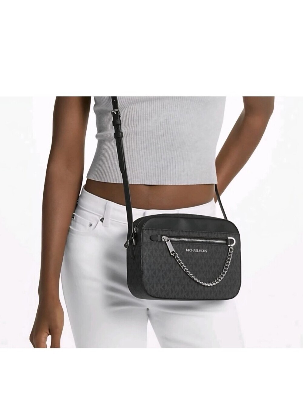 Michael Kors Jet Set Large Logo Crossbody Bag (Black) NWT